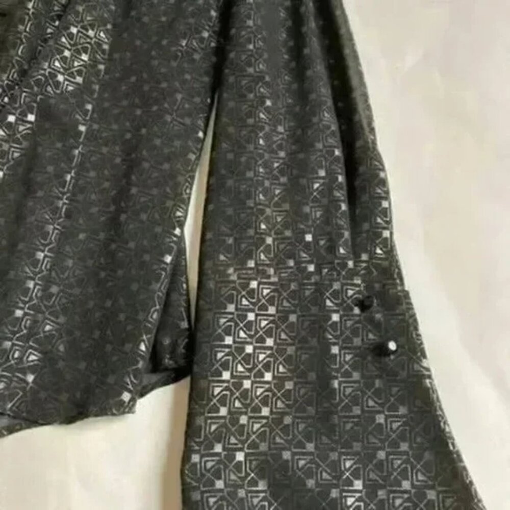 Express Women's Sheer Black Patterned Long-Sleeved Button-down Top